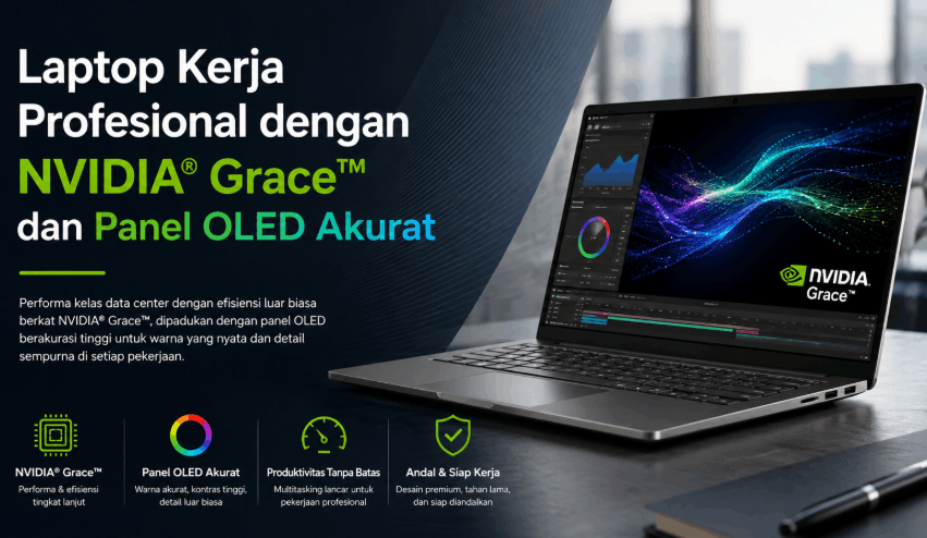 Laptop Kerja Profesional dengan NVIDIA® Grace™ dan Panel OLED Akurat